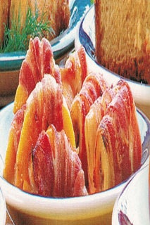 Grilled banana and peach parcels