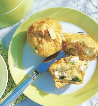 Avocado, Brie and smoked chicken muffins