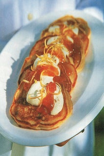 Buttermilk, lemon and currant pancakes or pikelets