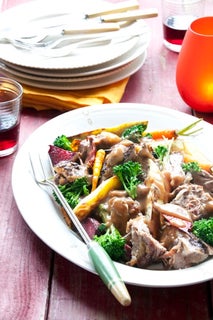 Slow roast lamb shoulder stuffed with tapenade