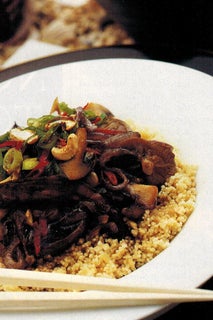 Mushrooms In Soy Broth With Cashew Nut And Chilli Over Ginger Couscous