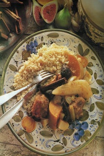 Pear and fig pork tagine on lemon couscous