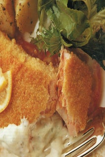 Couscous crumbed salmon with lemon and dill sour cream