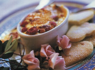 Lavender cream brulee with rose petal or lavender shortbread