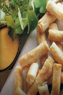 Chevre Tihi cheese in filo with apricot and curry dip