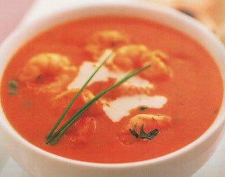 Chilli carrot or pumpkin soup with prawns