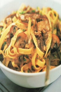 Beef stroganoff on fettucine