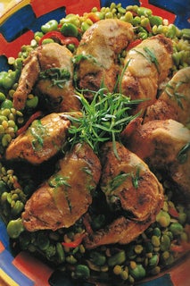 Country garlic chicken on greens