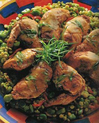 Country garlic chicken on greens