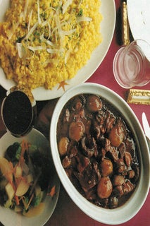 Mushroom and beef casserole in red wine