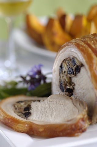 Roast pork with dried blueberry stuffing