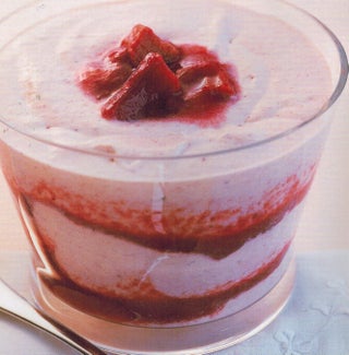 Rhubarb, strawberry and rosewater fool