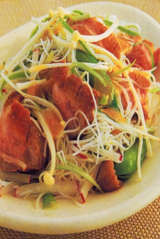 Duck breast salad with sweet miso dressing