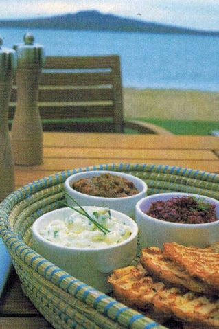 Grilled Turkish bread slices with dips