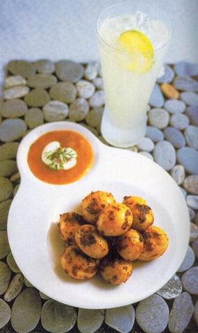 Spiced new potatoes with tropical dipping sauce