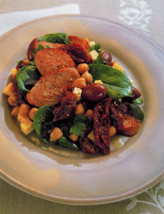 Chickpea, spinach, feta and olive salad