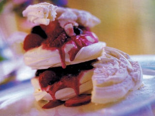 Summer berries layered with meringues