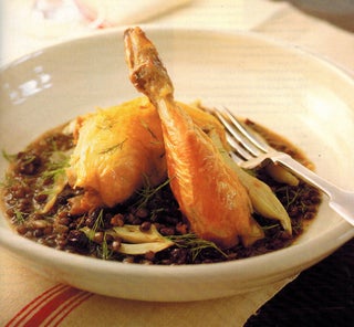Roast corn-fed chicken with puy lentils