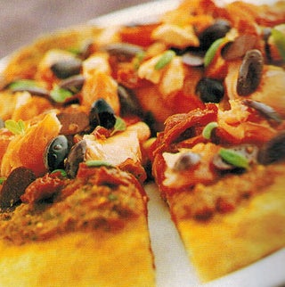 Hot smoked salmon pizza