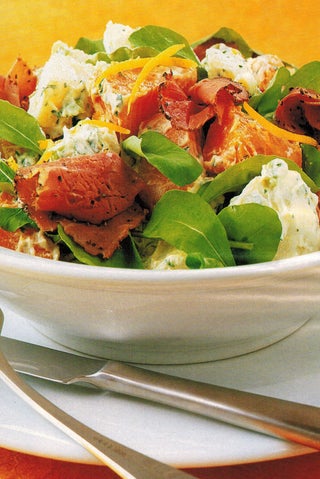 Warm Potato Kumara and Pastrami Salad