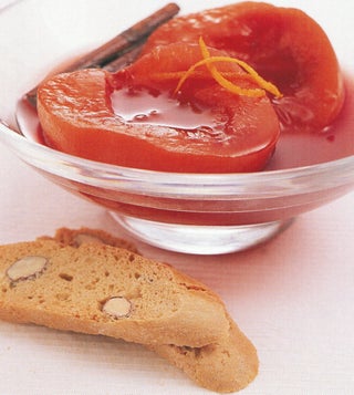 Peaches Poached In Mulled Red Wine