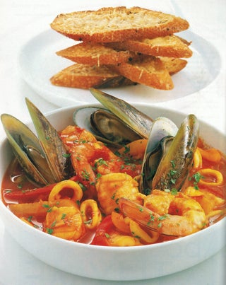 Pacific seafood soup with Parmesan toasts