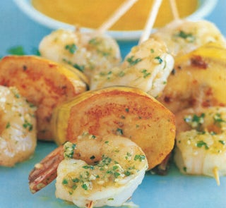 Sweet Barbecue Prawns And Banana Kebabs