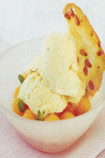 Pineapple and basil mascarpone ice cream with pine nut craquelin