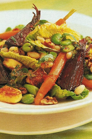 Harissa Tossed Summer Salad With Grilled Halloumi Cheese