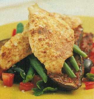 Moroccan Spiced Fish On Chermoula-Topped Grilled Aubergine