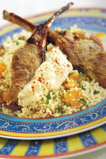Greek style marinated lamb on spiced couscous