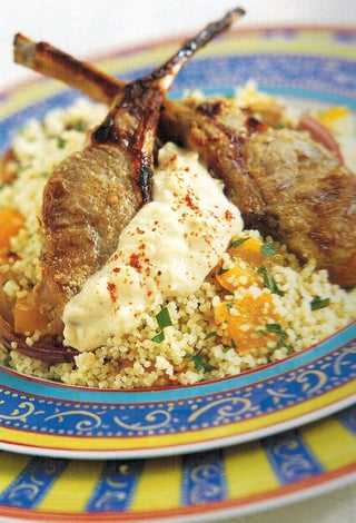 Greek style marinated lamb on spiced couscous