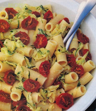 Rigatoni Or Penne With Courgettes And Oven Baked Cherry Tomatoes