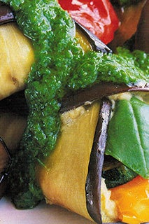 Stuffed Aubergine Rolls With Rocket Dressing